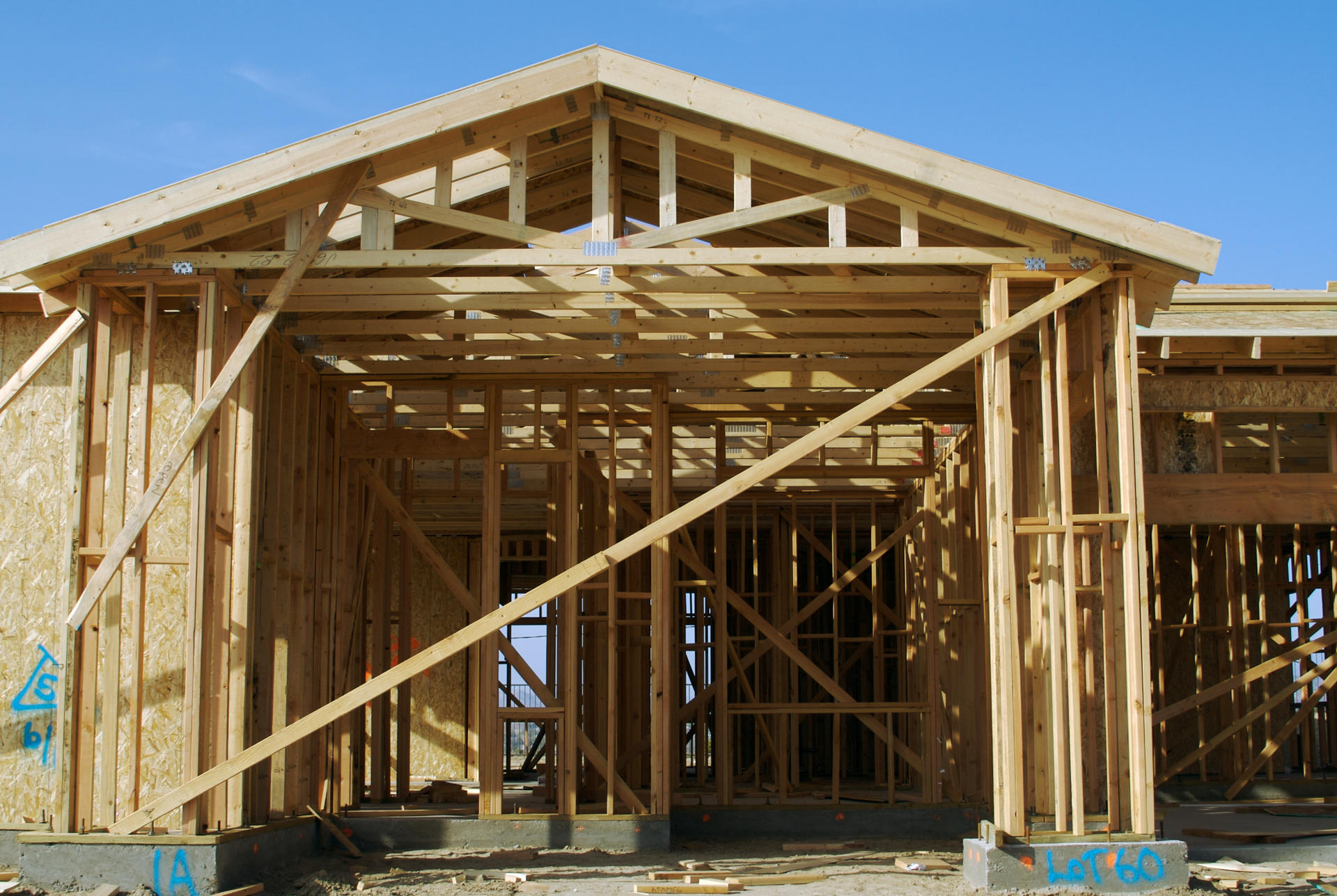 Wooden framing of new house being built