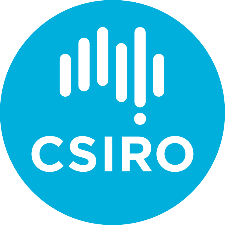 CSIRO logo with white stylized vertical bars and letters on a blue circular background.
