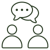 Outline of two people with overlapping speech bubbles containing ellipsis above them, representing conversation.