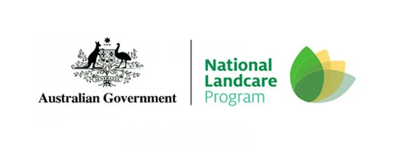 Australian Government crest with kangaroo and emu next to text National Landcare Program and a green leaf logo.