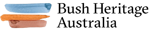 Bush Heritage Australia logo with three horizontal brush strokes in blue, orange, and brown.