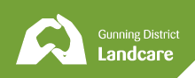 Gunning District Landcare logo featuring two stylized white hands on a green background.