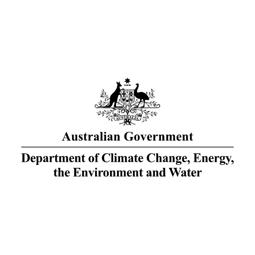 Emblem of the Australian Government with kangaroo and emu flanking a shield above text for the Department of Climate Change, Energy, the Environment and Water.