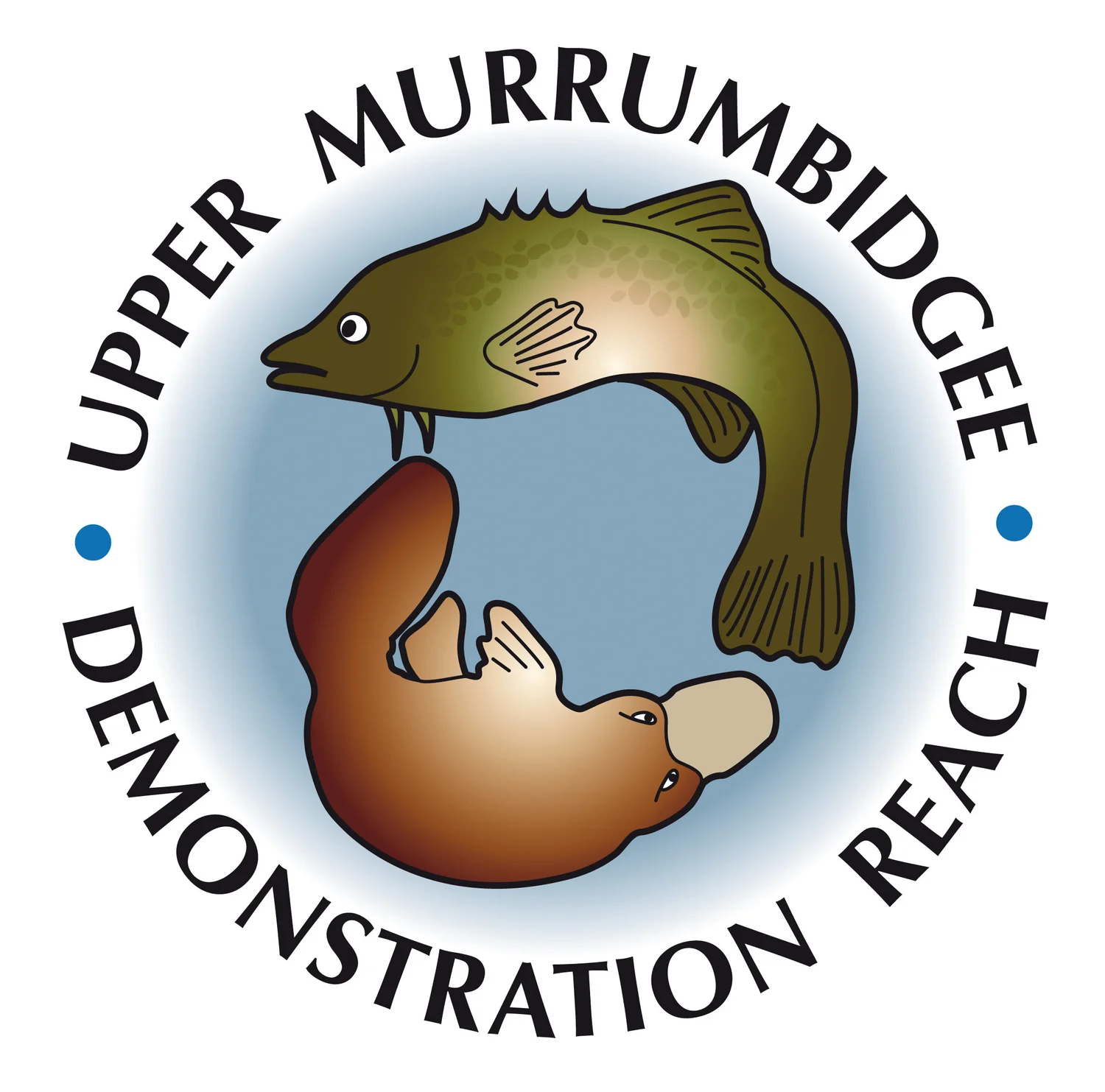 Logo featuring a green fish and a brown platypus forming a circle, surrounded by the text 'Upper Murrumbidgee Demonstration Reach'.