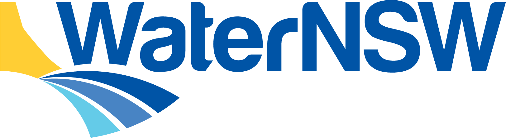 WaterNSW logo with stylized yellow and blue waves.