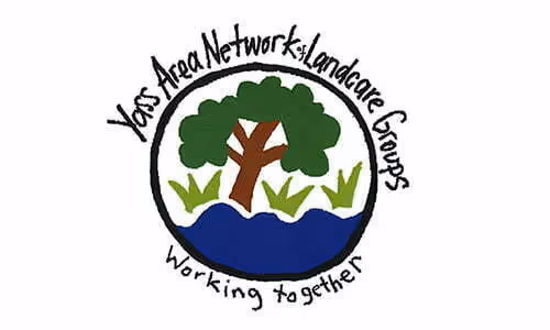 Logo of Yas Area Network of Landcare Groups featuring a tree, grass, and water with the text 'Working together.'