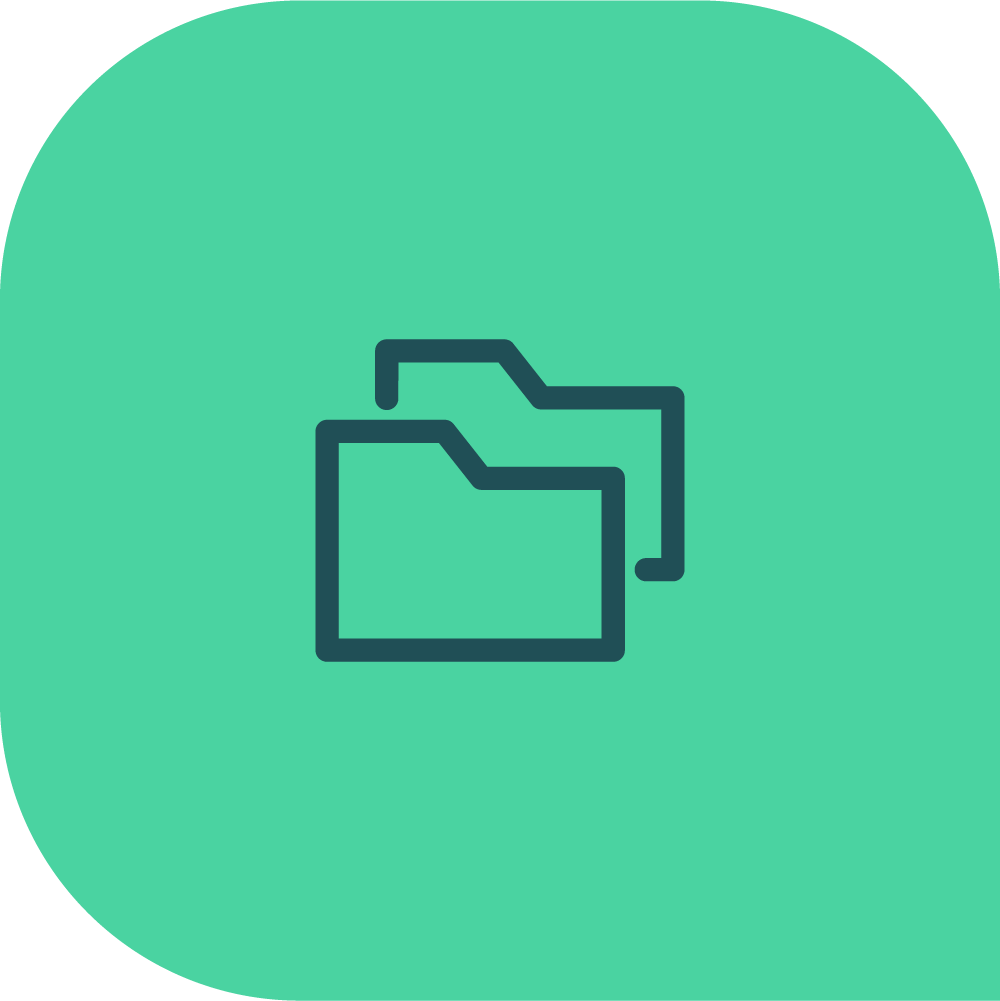 Icon of two overlapping file folders on a green rounded square background.