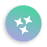 Three white sparkle stars on a circular gradient background from green to purple.