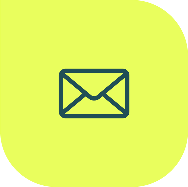 Envelope icon representing email or message on a rounded bright yellow-green square background.
