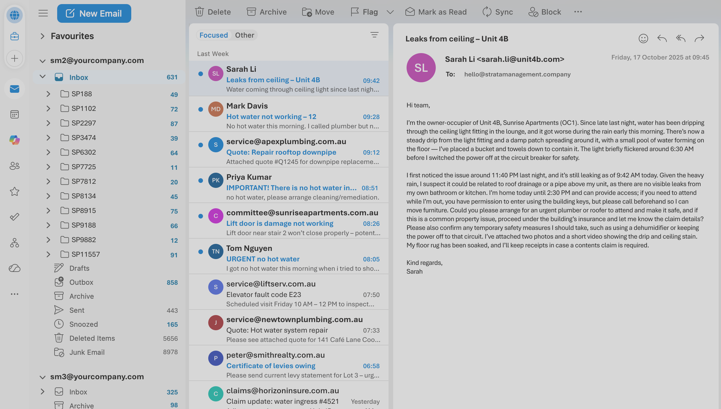Before photo - Screenshot of outlook dashboard. 