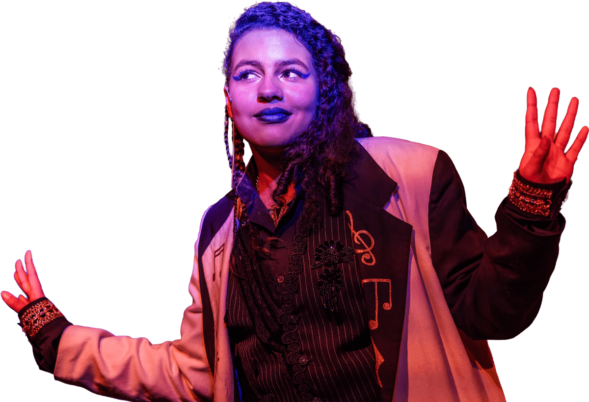 Cirrus Lovell as Hermes in Hadestown Teen, CenterStage Theatre Company