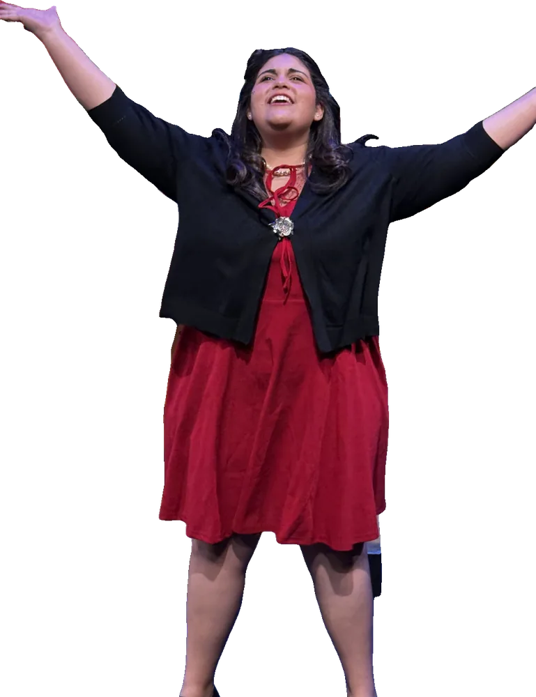 A Tapestry actor sings with arms wide in Bye Bye Birdie