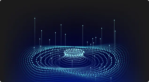 Digital abstract visualization of AI-powered business solutions using advanced analytics, and automation technology.