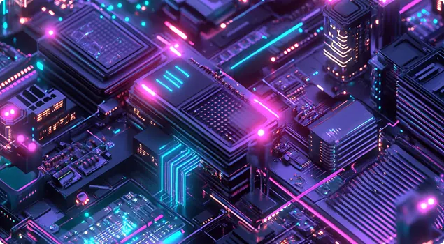 High-tech digital representation of smart cloud infrastructure with optimized computing, storage, and network resources.