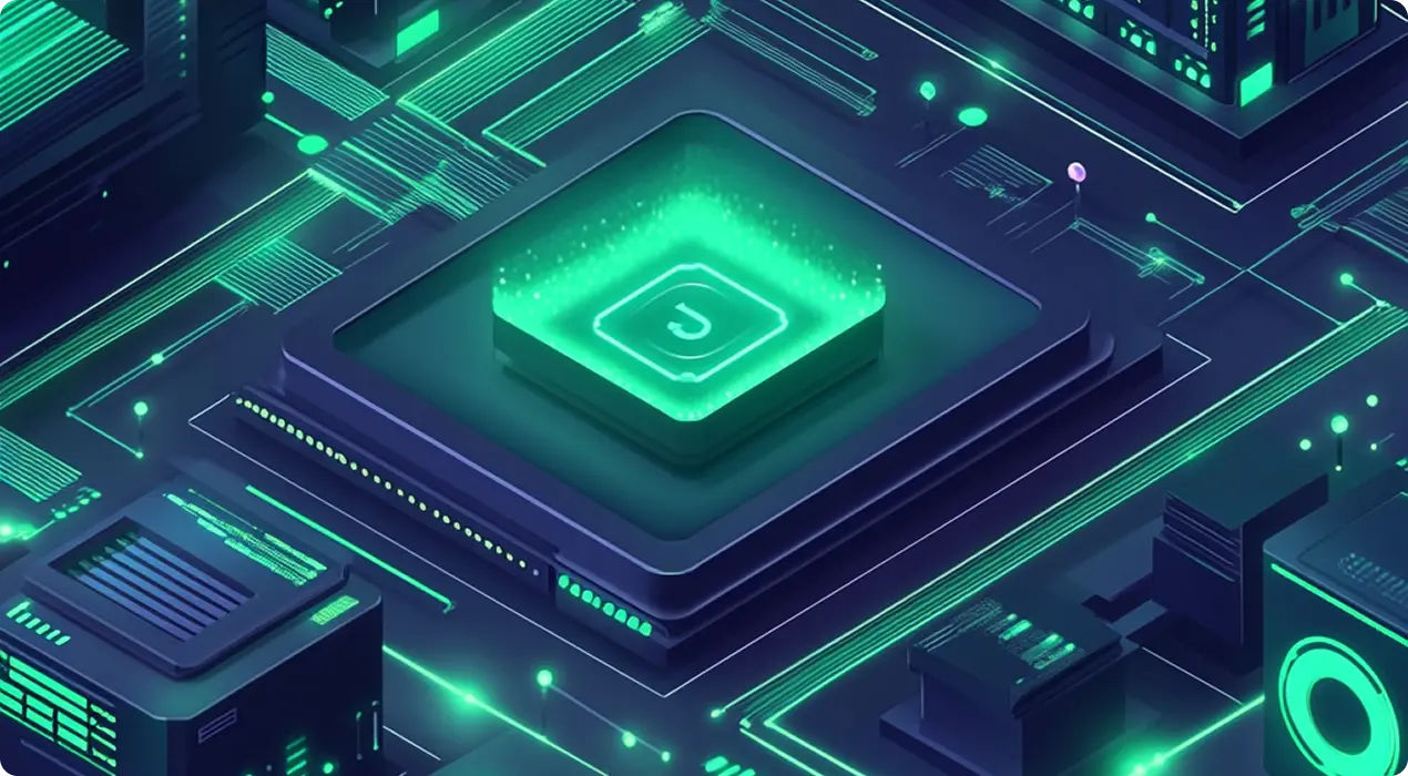 Futuristic green glowing circuit board representing cutting-edge technology for scalable web application performance