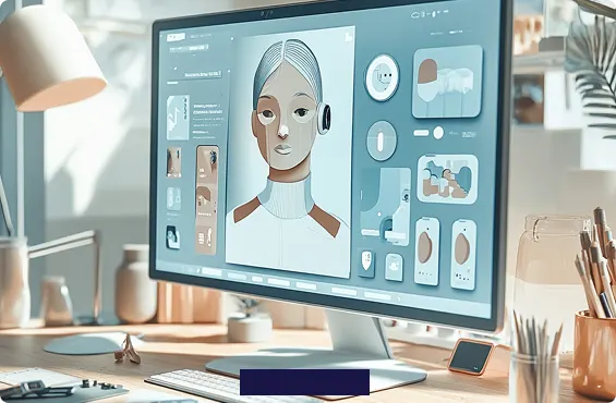 Creative workspace showcasing UI/UX design on a large screen, emphasizing innovative branding and digital design solutions.