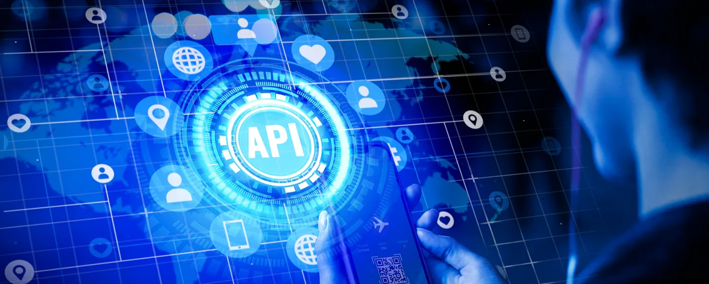 Futuristic interface showing API integration, representing API and data integration excellence services.