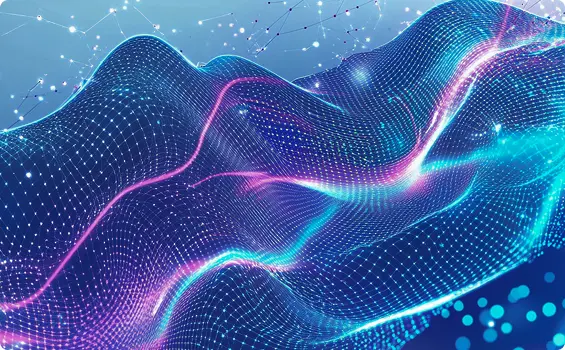 Futuristic digital wave representing AI, data, cloud, and digital-first innovation for scalable business solutions.