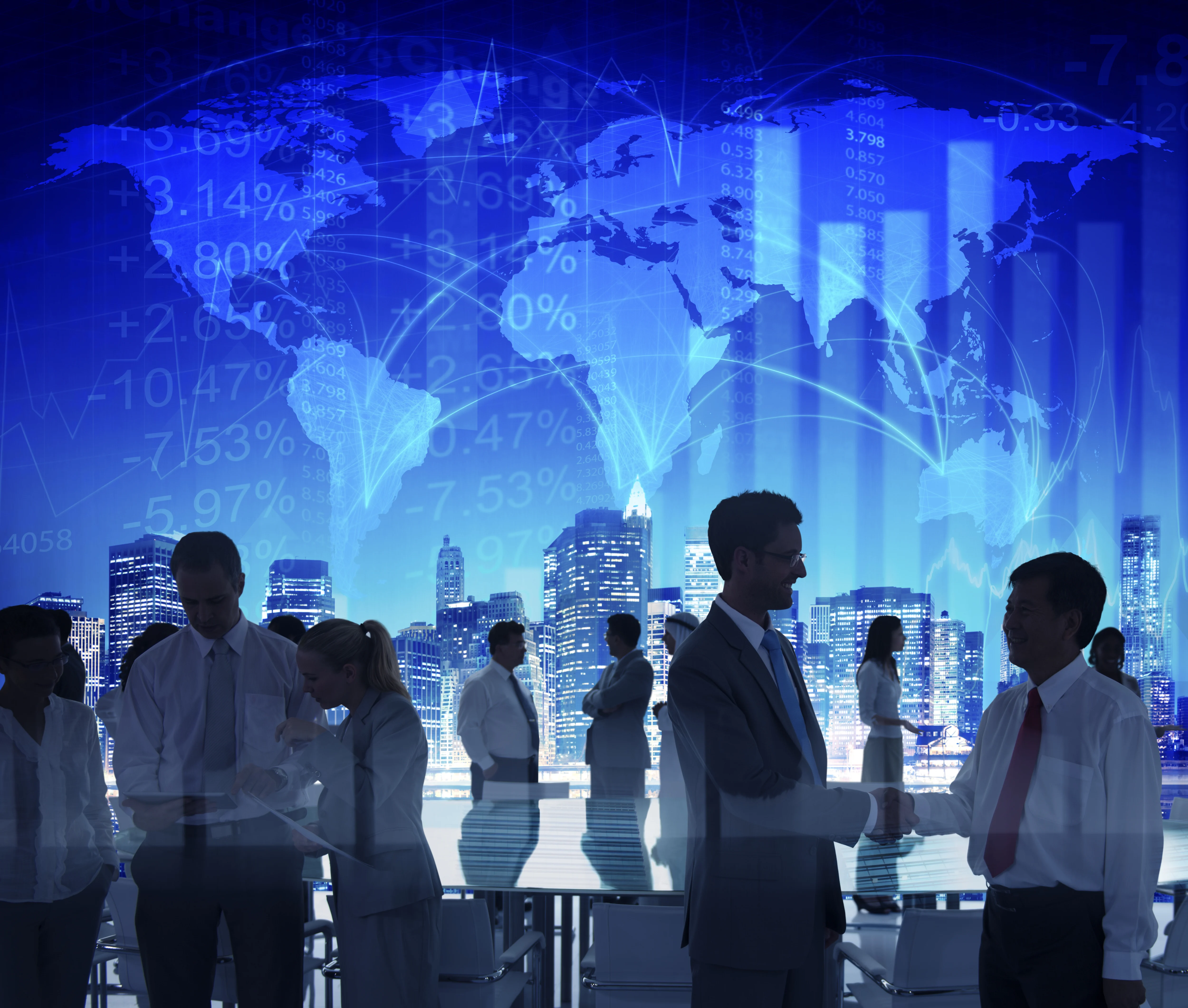 Business professionals connecting globally for affordable connectivity program solutions.