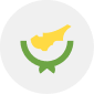 Icon of a yellow map of Cyprus above a green curved shape on a light gray circular background.