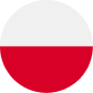 Flag of Poland with a white upper half and red lower half in a circle.