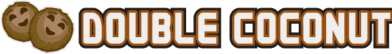 Logo featuring two cartoon-style coconuts next to the bold text 'DOUBLE COCONUT' with an orange and white outline.