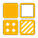 Grid of four black and orange squares with different patterns inside each square.