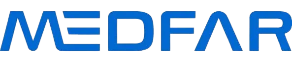 MEDFAR company logo in blue capital letters.