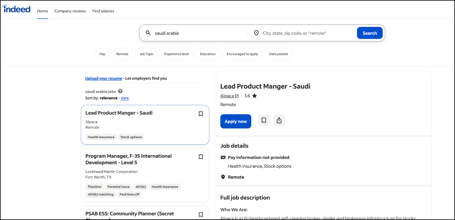 Indeed Saudi Arabia – Best for Broad Candidate Reach