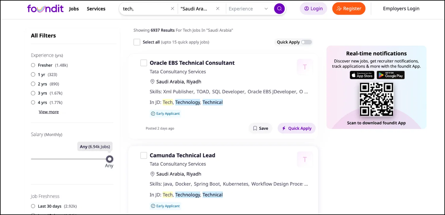 Monster Gulf (Foundit Gulf) – Best for Mid-Level Technical Hiring