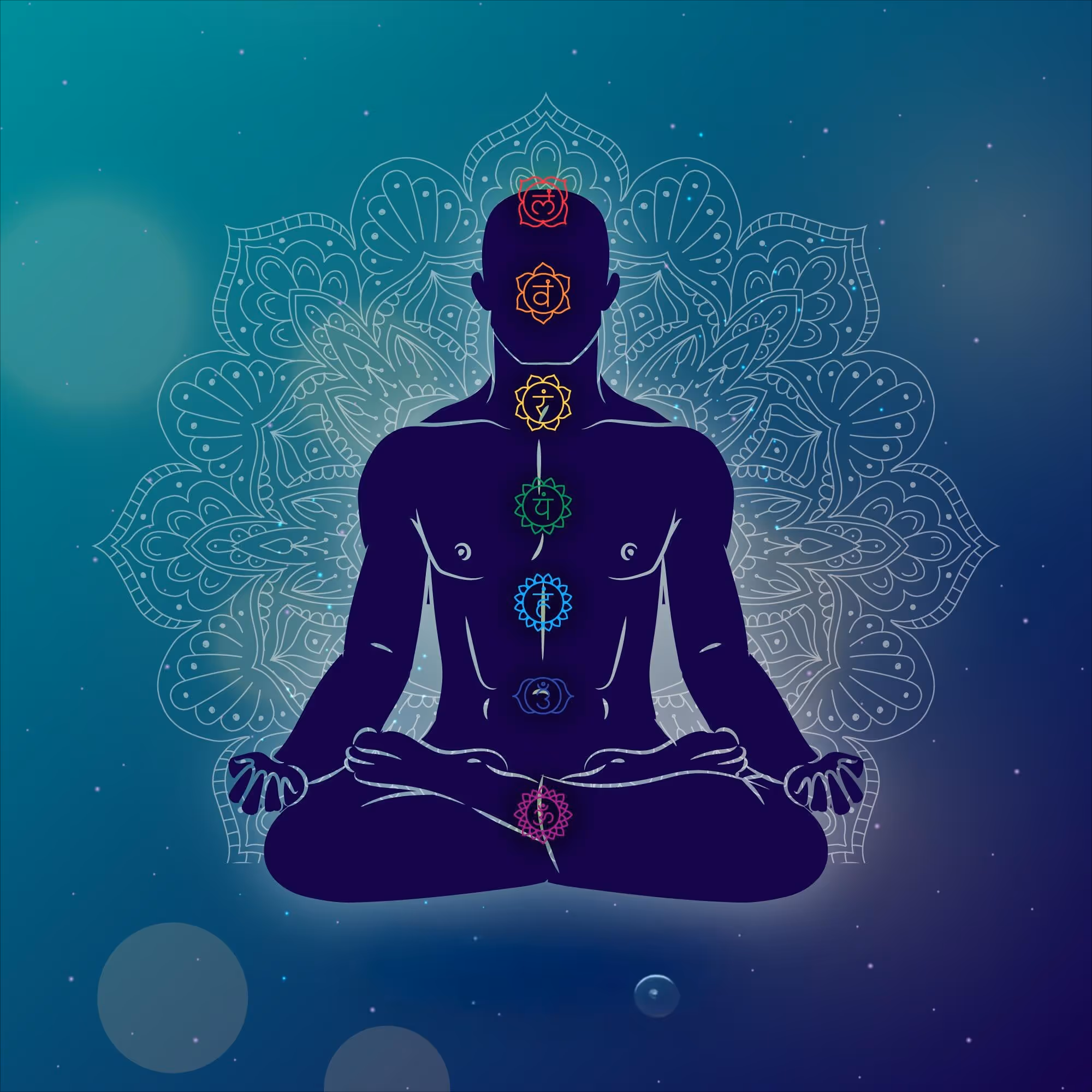 Lotus possition with chakras