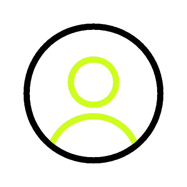Simple neon yellow outline of a person on a black background.