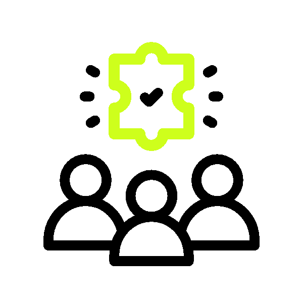 Neon green puzzle piece icon on a black background.
