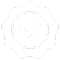 Black checkmark inside a circular badge with a scalloped edge.