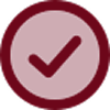 Dark red circle with a darker checkmark symbol inside.