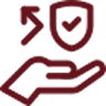 Icon of an open hand holding a shield with a heart symbol, representing protection and care.