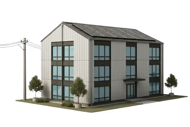 illustration bâtiment professionnel équipé en panneaux solaires 