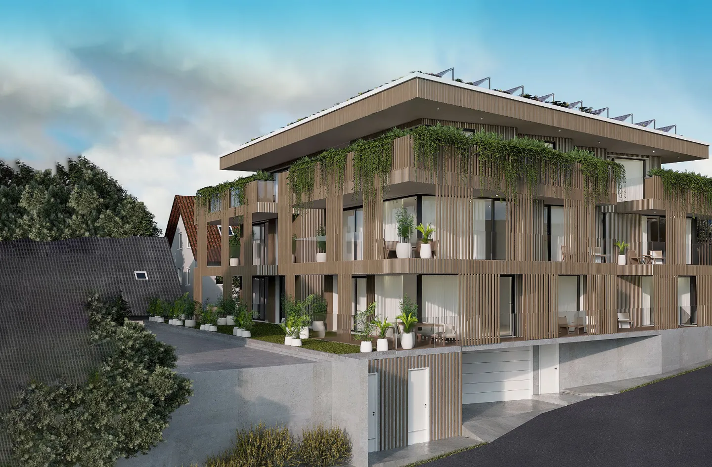 Holzbau Mehrfamilienhaus Holzmichel. Umgesetzt von der Firma Caroline Wolf Immobilien