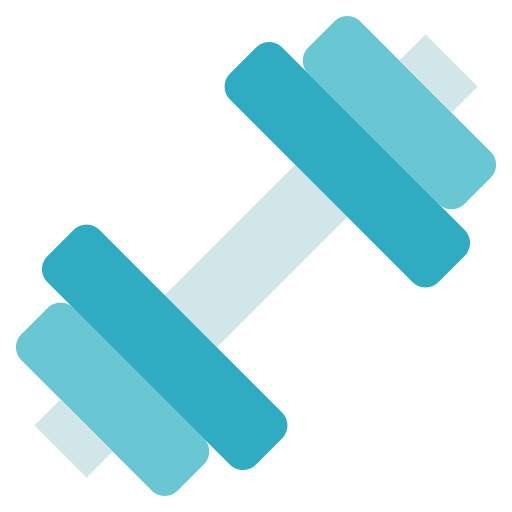Illustration of a blue and turquoise dumbbell for weightlifting.