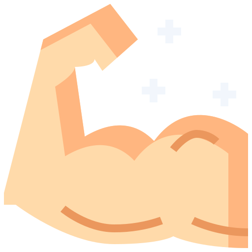Illustration of a flexed muscular arm with sparkles around it symbolizing strength.