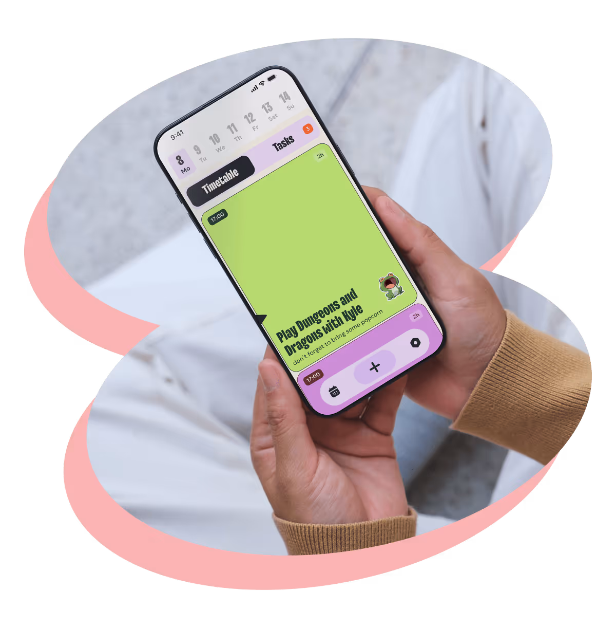 Hand with the DayDoo app opened on a device