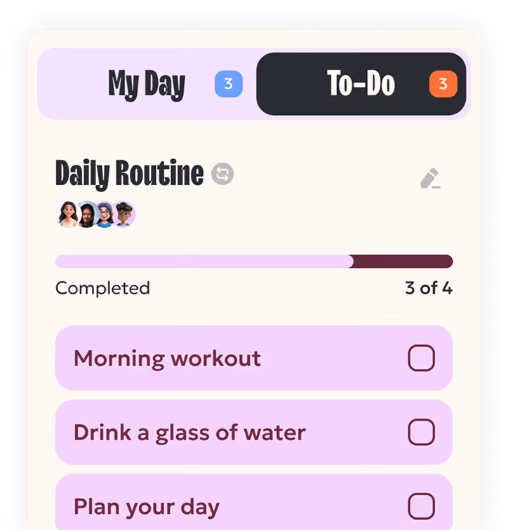 application screenshot with taks