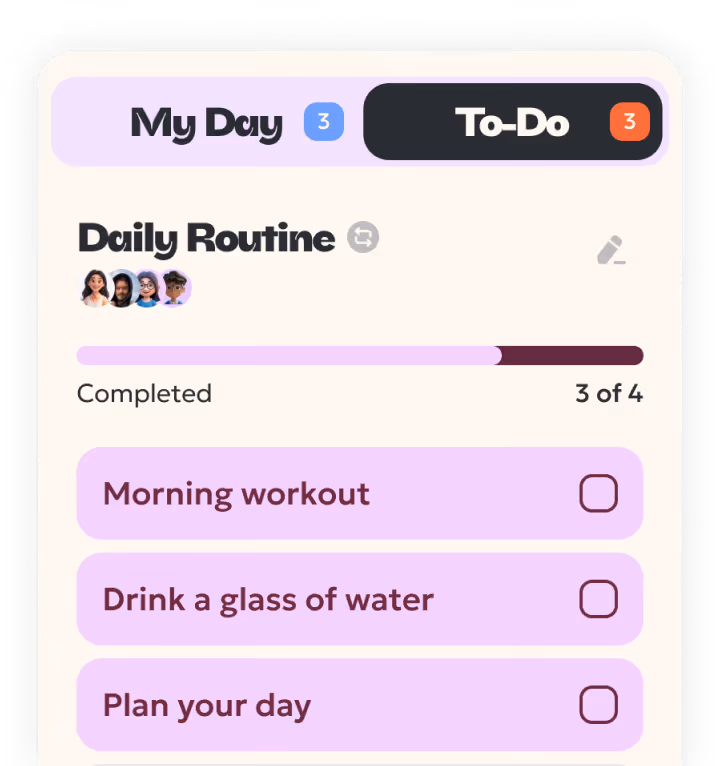 application screenshot with taks