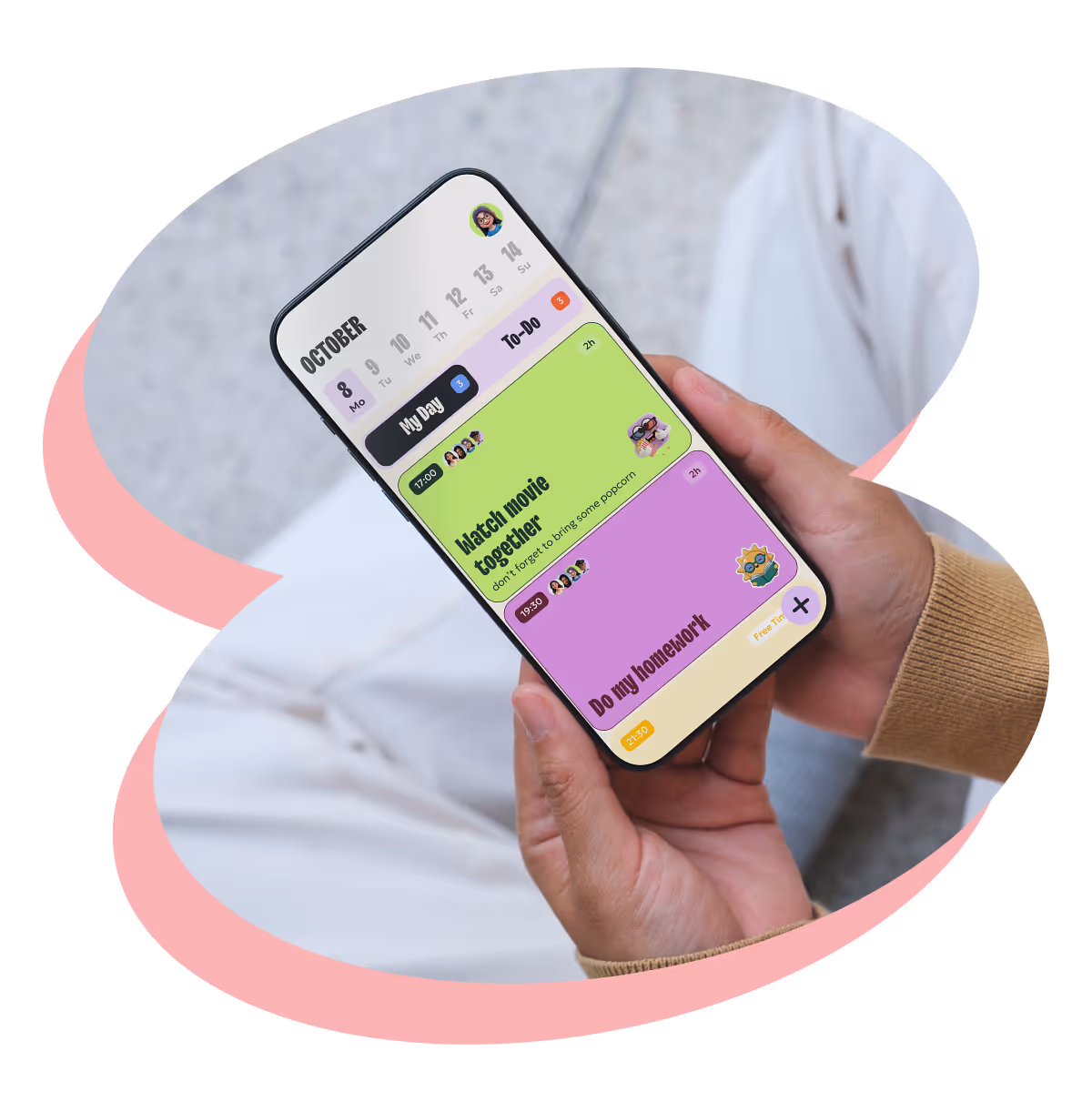 Hand with the DayDoo app opened on a device