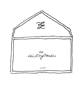 Black and white hand-drawn outline of a house with 'Le' inside the roof and 'Le Long Studio' written in cursive inside the body of the house.