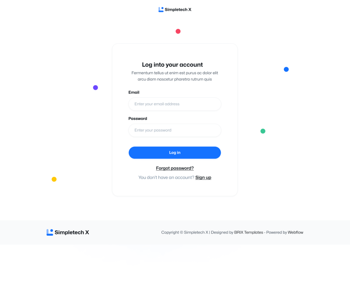 Simpletech X - Log In Page - Tech Webflow Template
