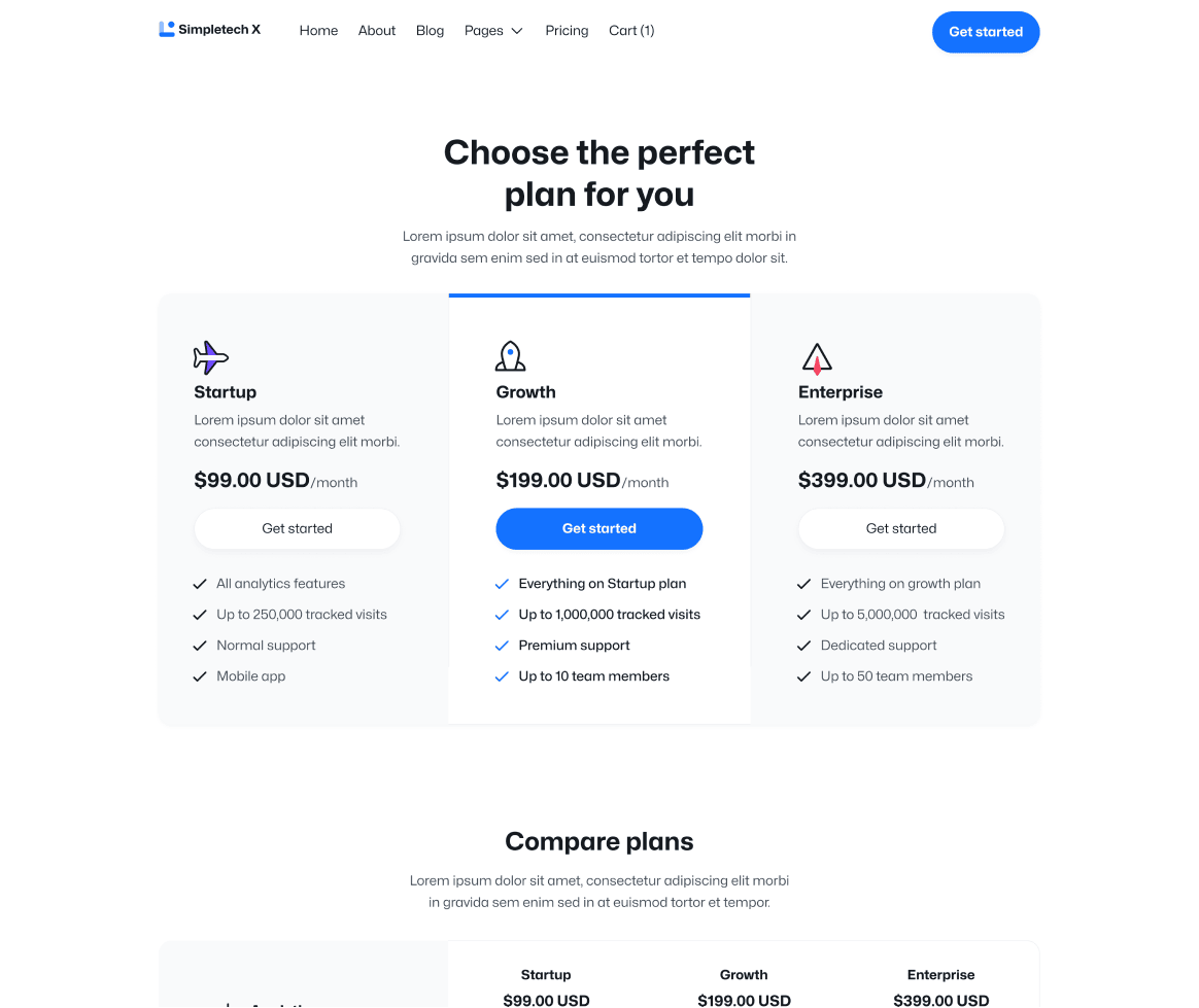 Simpletech X - Pricing Page - Tech Webflow Template