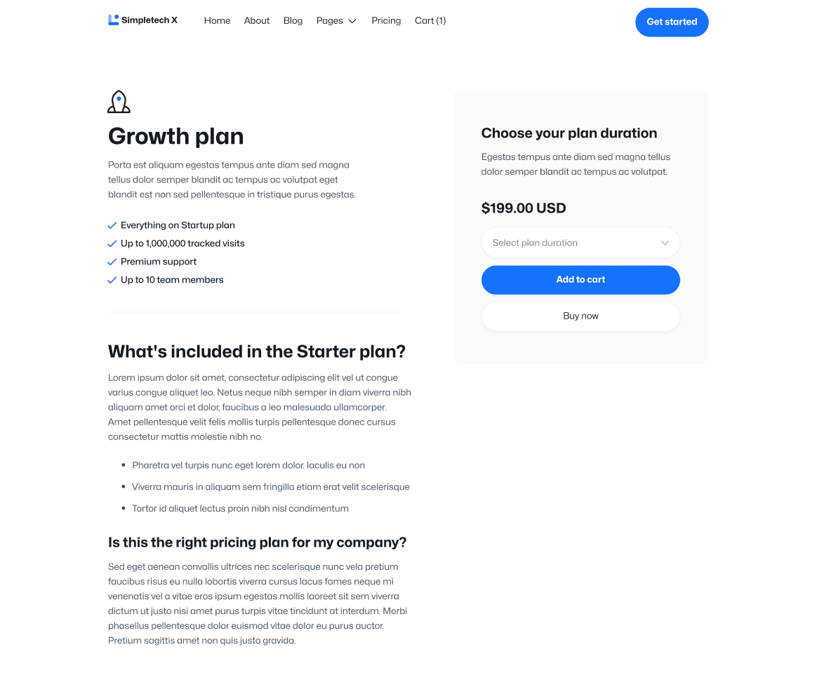 Simpletech X - Pricing Single Page - Tech Webflow Template