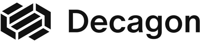 Decagon logo with geometric hexagon design.