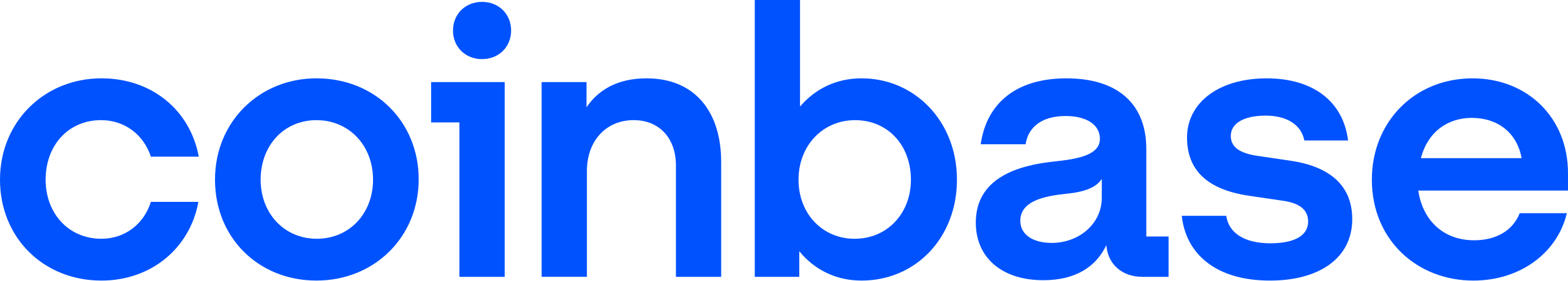 Coinbase logo in bold blue lowercase letters.